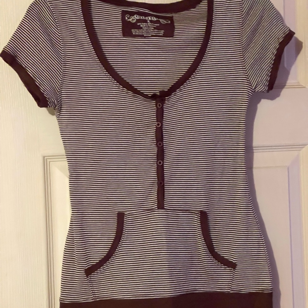 Stripped Women’s Brown and White Henley
